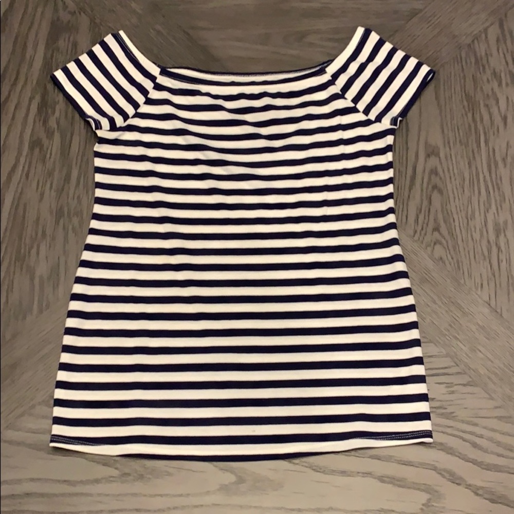 Striped L off the shoulder shirt